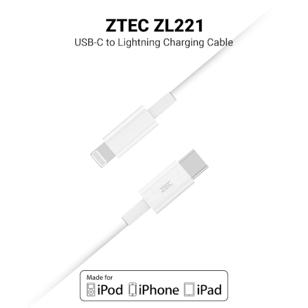 สายชาร์จเร็ว ZTEC รุ่น ZL221 USB-C to Lightning 1 เมตร สีขาว (รองรับมาตรฐาน MFI)_1